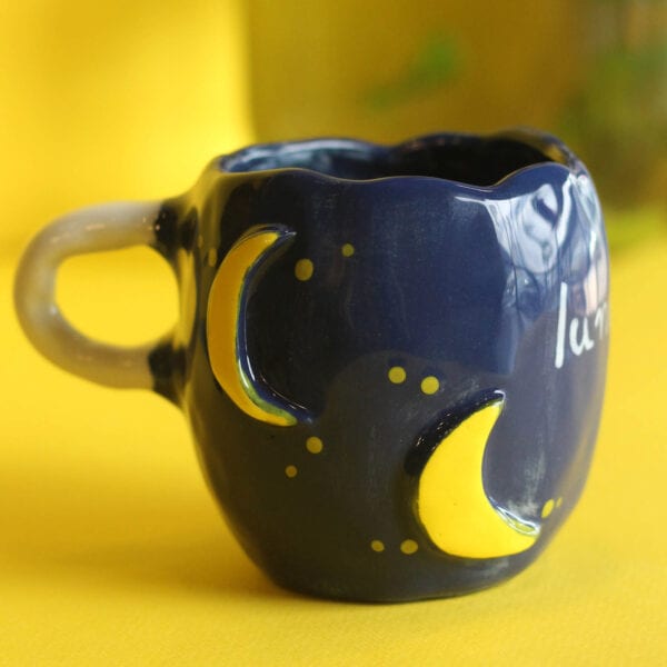 Handmade Ceramic Cup with Handle "Lunatic" - Divine Vibes