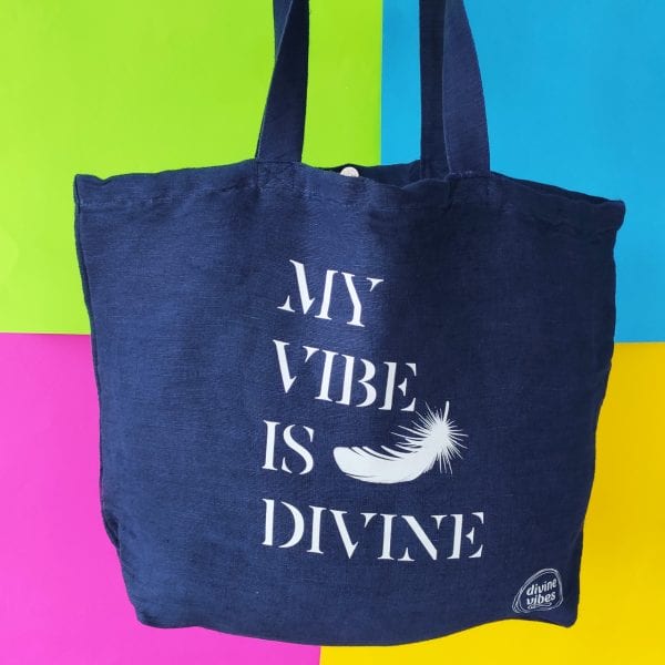 Large Lined Juco Bag Blue "My Vibe is Divine" - Divine Vibes