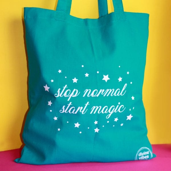 Shopping Bag with Long Handles Emerald “Stop Normal Start Magic” - Divine Vibes