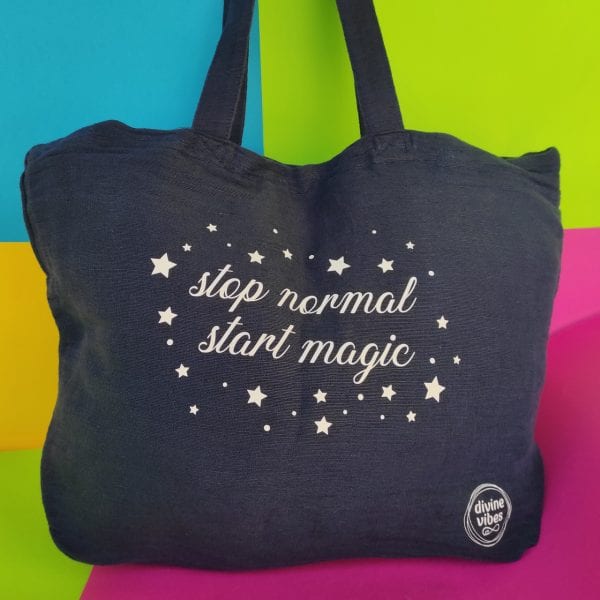 Grand Sac en Juco de Jute et Coton "Stop Normal Start Magic" - Divine Vibes