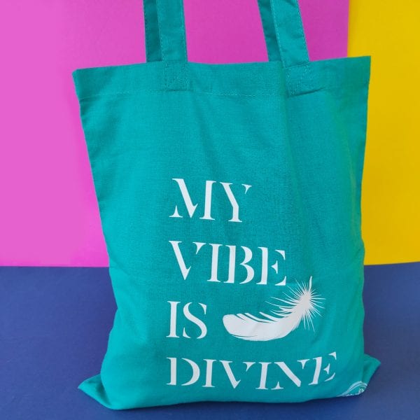 Sac Shopping Émeraude à Anses Longues “My Vibe is Divine" - Divine Vibes