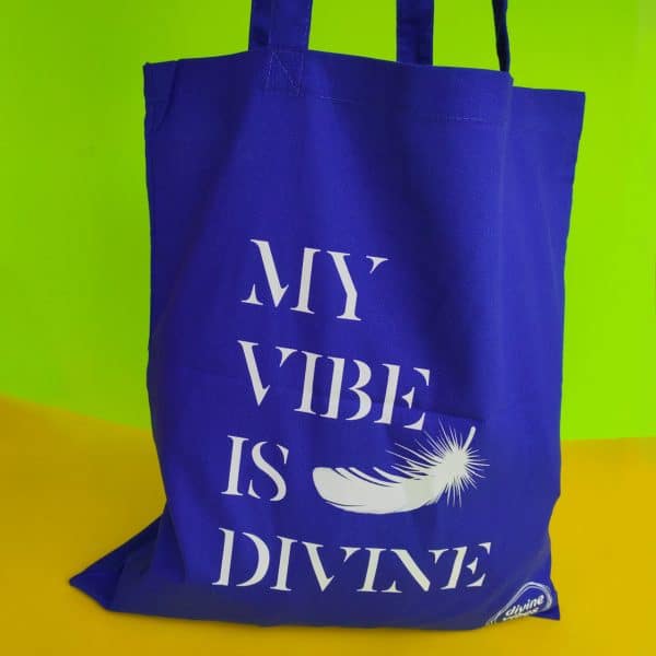 Τσάντα για Ψώνια Μπλε με Μακριές Λαβές “My Vibe is Divine” - Divine Vibes